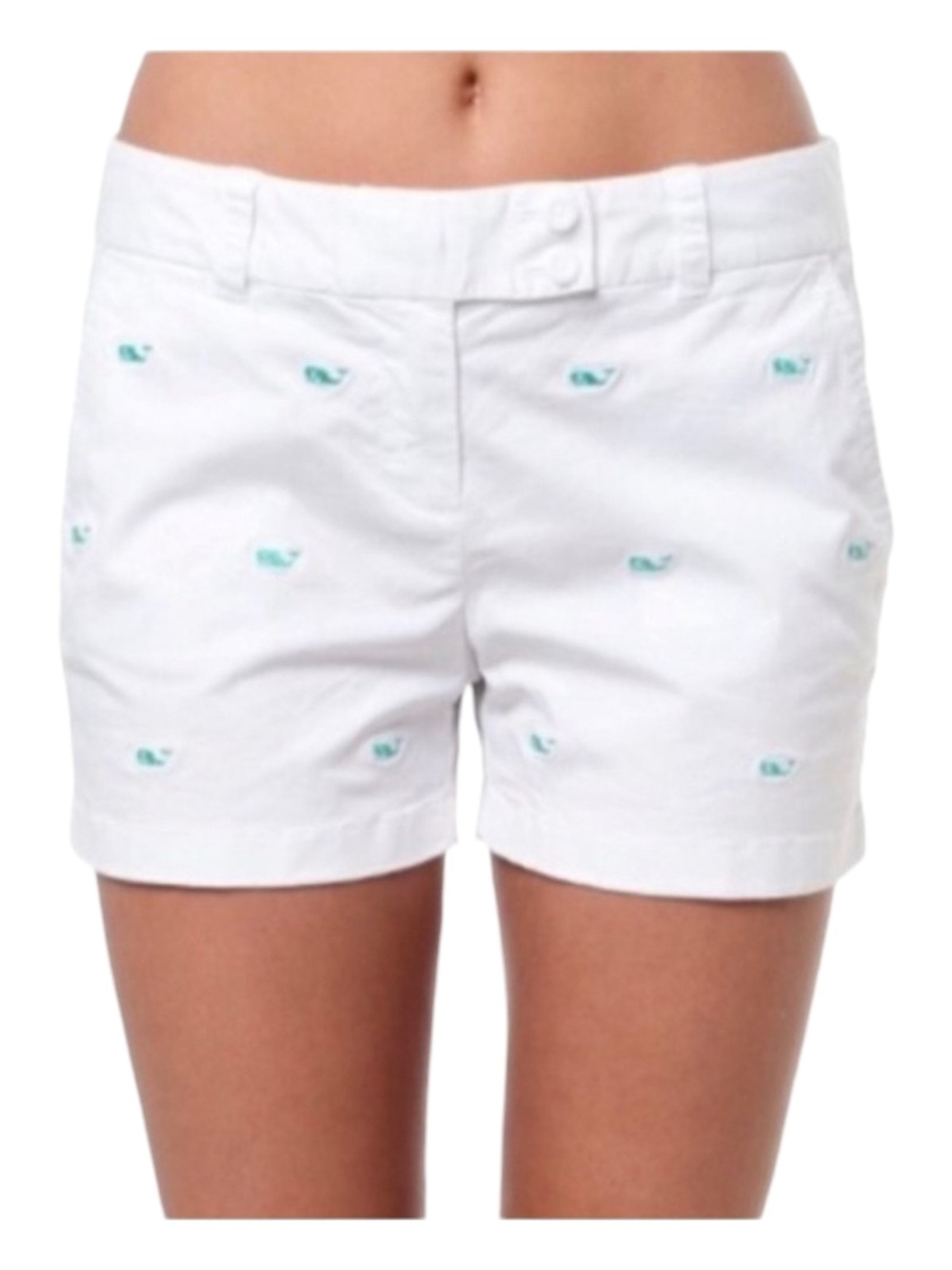 Vineyard Vines Dayboat White Cotton Shorts with Teal Whale Embroidery